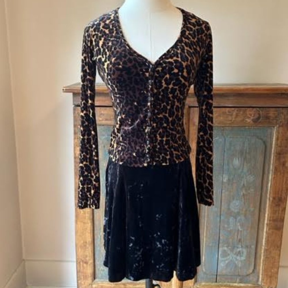 Vintage Velvet Leopard Print Cardigan P